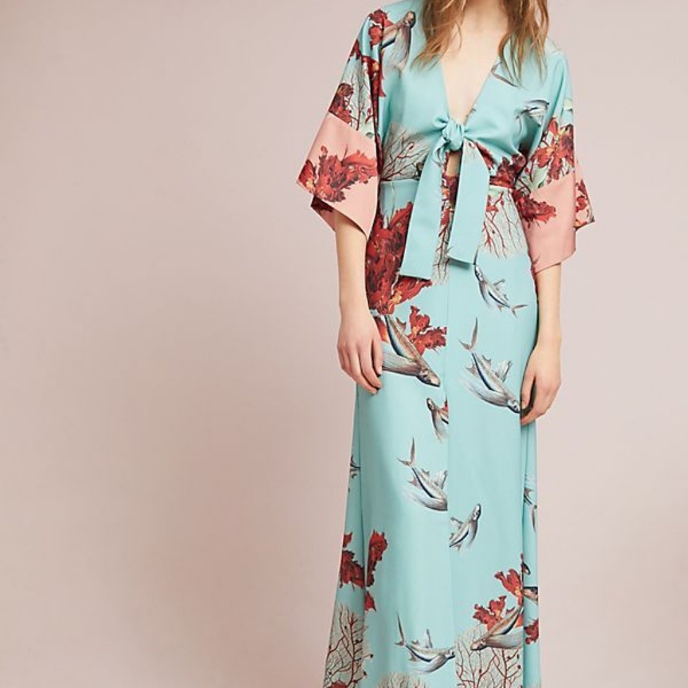 NWT Anthropologie PatBo Fish Kimono Maxi Dress
